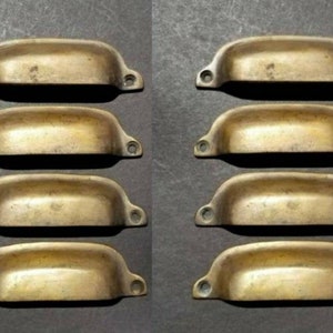 8 x Antique Style Solid Brass Apothecary Cup Drawer Cabinet Bin Pulls Handles 3-3/8 centers A19 image 1