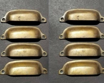 8 x Antique Style Solid Brass Apothecary Cup Drawer Cabinet Bin Pulls Handles 3-3/8" centers.Unlaquered.#A19