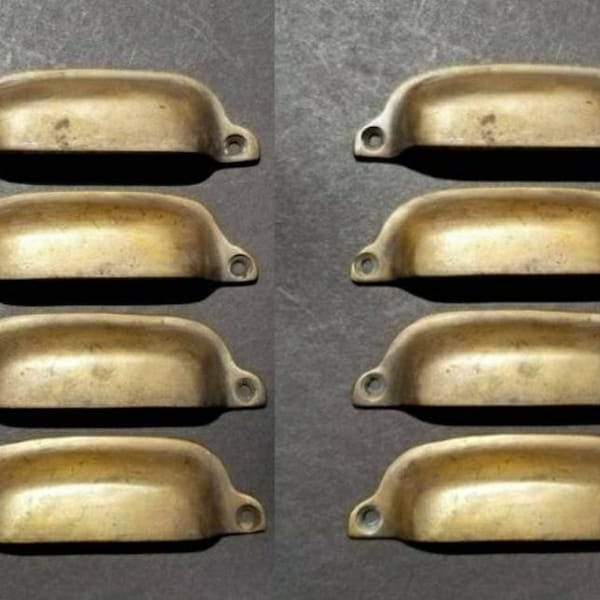 8 x Antique Style Solid Brass Apothecary Cup Drawer Cabinet Bin Pulls Handles 3-3/8" centers #A19