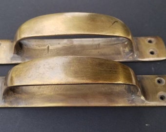 2 x Antique Style Solid Brass Large Gate Cabinet Trunk Chest Handles, Drawer Pulls 6-3/8"w #P18