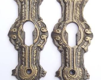 2 x Antique ,Brass, Keyhole cover,French Escutcheons, Hardware,Doors and locks, Ornate  Keyhole,skeleton keys, 3 1/4" #E20