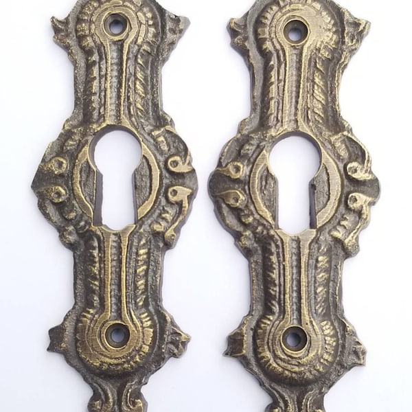 2 x Antique ,Brass, Keyhole cover,French Escutcheons, Hardware,Doors and locks, Ornate  Keyhole,skeleton keys, 3 1/4" #E20