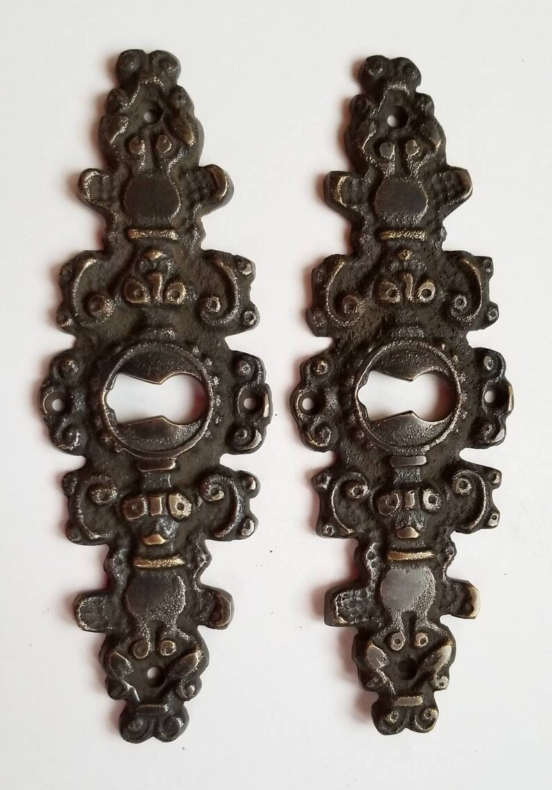 2 Antique French Brass Escutcheon Hardware Ornate Fancy Etsy