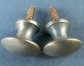 2 x SMALL Antique Vintage Style Barrister Bookcase Knobs 3 4 quot dia. Solid Tarnished Brass K1