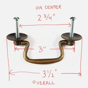 thumbnail image 2 of 2 Antique-Style Brass Swan Neck Bail Pulls | 2-3/4" Center | Handmade Drawer Cabinet Handles #H43 2 of 6