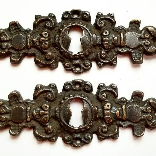 2 Vintage Antique Style Ornate French Eschutcheons Key Hole Covers 4 3/4" #E16 