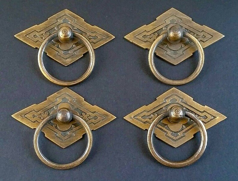 4 X Eastlake Antique Style Handles Ring Pulls Furniture Etsy