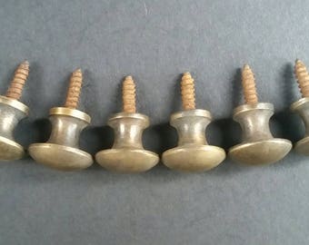6 x SMALL Antique Vtg. Style Barrister Bookcase  Knobs Pulls, Handles 5/8" dia Solid antiqued Brass, Macey Globe Wernicke bookcase knobs #K2