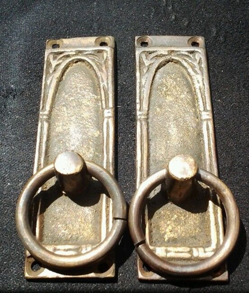 2 X Vintage Antique Style Solid Brass Ring Pull Handles Etsy