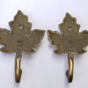 2 Maple Leaf Solid Brass Coat Hat Towel Hooks Rustic, Cabin Hooks approx 3 long C18 image 4