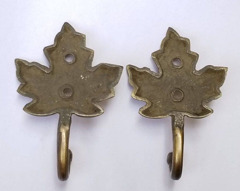 2 Maple Leaf Solid Brass Coat Hat Towel Hooks Rustic, Cabin Hooks approx 3 long C18 image 4