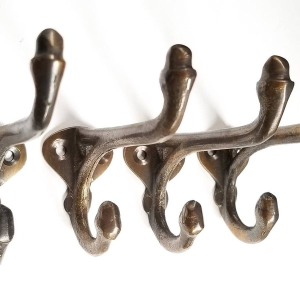 4 x Antique Vintage Style solid Brass Double Hat Hooks Coat Hooks Scool House Hooks with Acorn Tips #C12