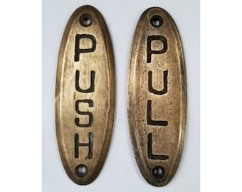 PUSH sign and PULL sign Door, Gate,Antique Style Solid Brass Door Gate signs, Art Deco, Solid Brass 4" long.Unlaquered. #F10
