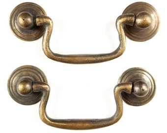 2 x Antique Style Brass Swan Neck Bail Pull Drawer Cabinet Handles 2-3/4"cntr #H43