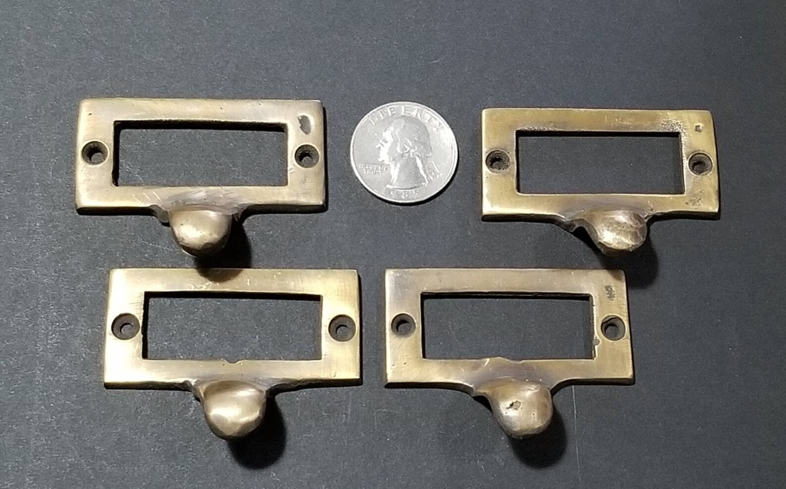 4 Brass File Drawer Label Holder Pulls 2 1/8 Etsy