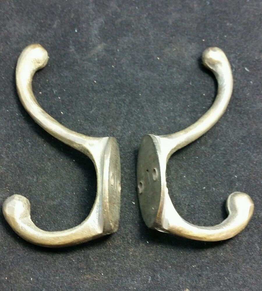 2 X Solid Antique Brass Double Coat Hooks W. Oval Backplate Etsy