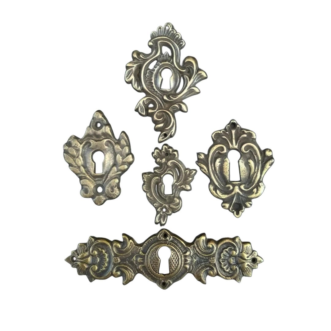 5 Vintage Style Brass Escutcheons, Ornate Keyhole Covers #E24 - Etsy
