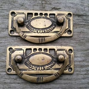 2 x Solid Brass Arts and Crafts style drawer pull handles hardware #H33