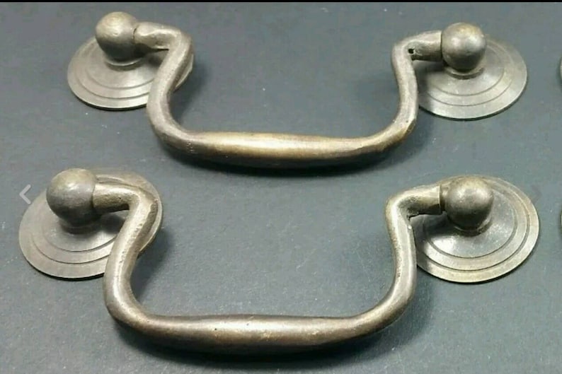 2 Antique Style Brass Swan Neck Bails Drawer Pull handles w