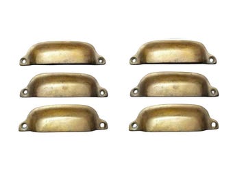 6 x Antique Style Brass Apothecary Cup Drawer Cabinet Bin Pulls Handles 3-3/8" centers #A19