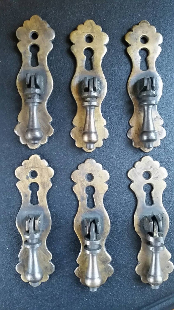 6 Cabinet Handles With Teardrop Pendant Pulls And Escutcheon - Pendant Pulls Cabinet Hardware