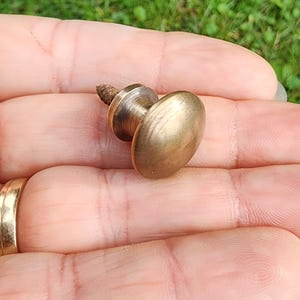 Puede incluir: Un pomo de latón con un tornillo, el pomo es redondo y tiene una superficie lisa.