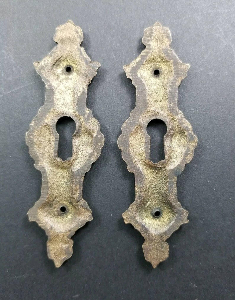 2 x Antique ,Brass, Keyhole cover,French Escutcheons, Hardware,Doors and locks, Ornate Keyhole,skeleton keys, 3 1/4 E20 画像 6