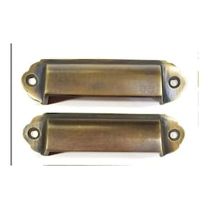 2 x Manijas para archivadores de latón estilo antiguo vintage, tiradores para contenedores, manijas para cajones de armarios y cofres, para mejoras en el hogar, centros de 3-1/8" n.° A18.
