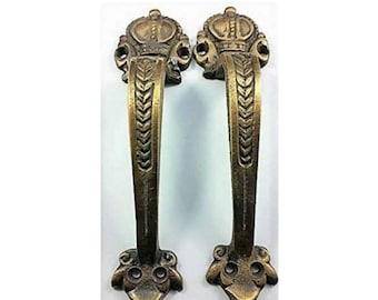 2 Solid Brass Vintage Antique Style Large Strong File CabinetHandles, Trunk Handles, Cabinet Hardware, Door Handles 6-3/4" tall #P10