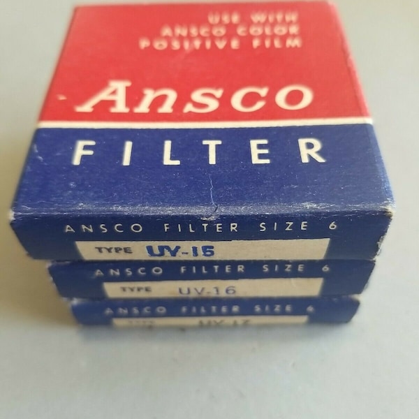 Lot of 3 Vintage Camera Lens Filters Ansco Omag Harrison w/Boxes & Instructions