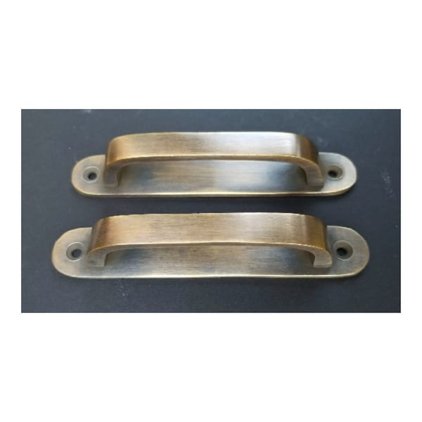 2 Antique Style Brass Trunk Handles strong, Cabinet, Tool Chest, Drawer Handles, Pulls Box Handles 4" centers (4-3/4" wide).Unlaquered. #P14