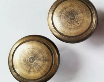 2 x Antique Style Brass Cabinet Knobs Cupboard Drawer Round Knobs Pull Handle Furniture 1-3/16" dia. #K21