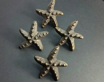 4 Starfish Knobs Handles Pulls in Detailed Solid Brass 2" Beach, Ocean, Seaside, Nautical, Tropical Theme #K9