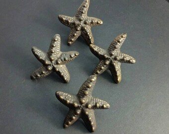 4x Starfish Knobs Handles Pulls in Detailed Solid Brass 2" Beach, Ocean, Seaside, Nautical, Tropical Theme #K9