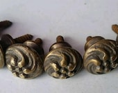 6 x Solid Brass SMALL Floral Embossed Stacking Barrister Bookcase 5 8 quot dia Knobs drawer Pulls K14