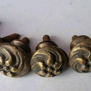 4 x Solid Brass SMALL Floral Embossed Stacking Barrister Bookcase 5/8"dia Knobs drawer Pulls #K14