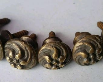 4 x Solid Brass SMALL Floral Embossed Stacking Barrister Bookcase 5/8"dia Knobs drawer Pulls #K14