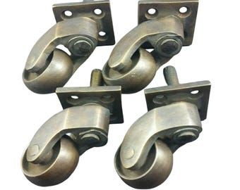 Set of 4 Antique Style Brass Swivel Caster Wheels 1" base  #W2