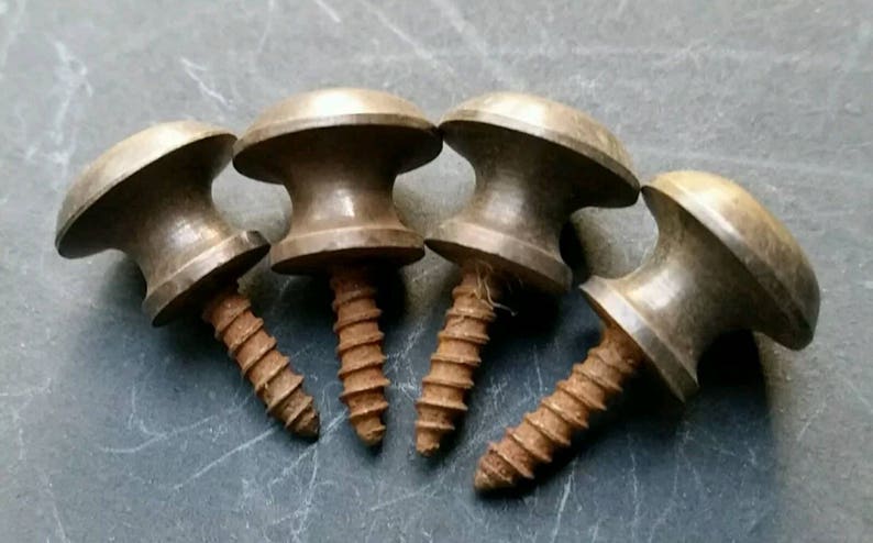 Solid Tarnished Brass #K 4 Antique Vintage VERY SMALL Style Barrister Bookcase Small Knobs Pulls Handles 716 dia