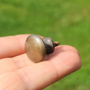 Puede incluir: Un pomo redondo de latón con un tornillo en la parte posterior. El pomo tiene un aspecto ligeramente envejecido, antiguo.