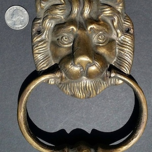 Large Unique Antique Vintage Style Brass Lion Head Door Knocker, Towel Ring Holder 6 1/2" long #D2