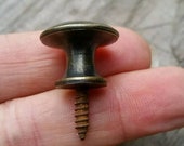 SMALL Antique Vintage Style Barrister Bookcase Knob 3 4 quot dia. Solid Tarnished Brass, w. embedded wood screw K1