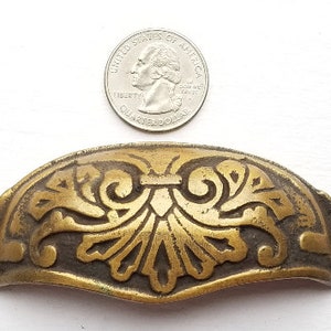 Solid Brass Victorian Antique Style Ornate Cabinet Apothecary Drawer Bin Pull Handles 4-1/8"wide (3-1/2"centers) #A1