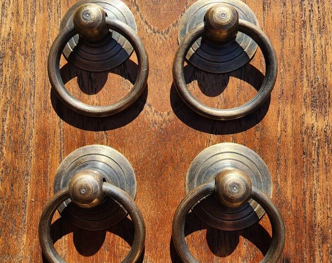 4 X Simple Round 1 Dia. Tarnished Brass Antique Vintage Ring Pull