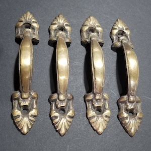 4 x French Ornate Antique Style Cabinet Drawer Pull Handles 4-3/8" solid brass #P4