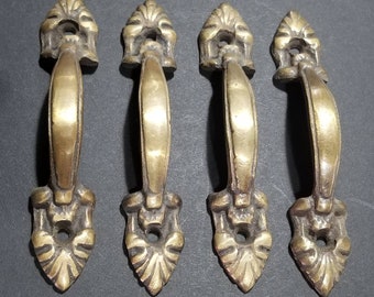 4 x French Ornate Antique Style Cabinet Drawer Pull Handles 4-3/8" solid brass #P4
