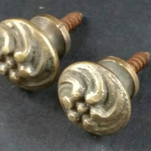 2 x Solid Brass SMALL Floral Embossed Stacking Barrister Bookcase 5/8"dia Knobs drawer Pulls #K14