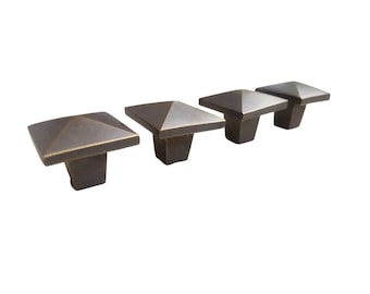 4 x Stickley Mission style solid brass drawer knobs handles pulls.Unlaquered. #K7