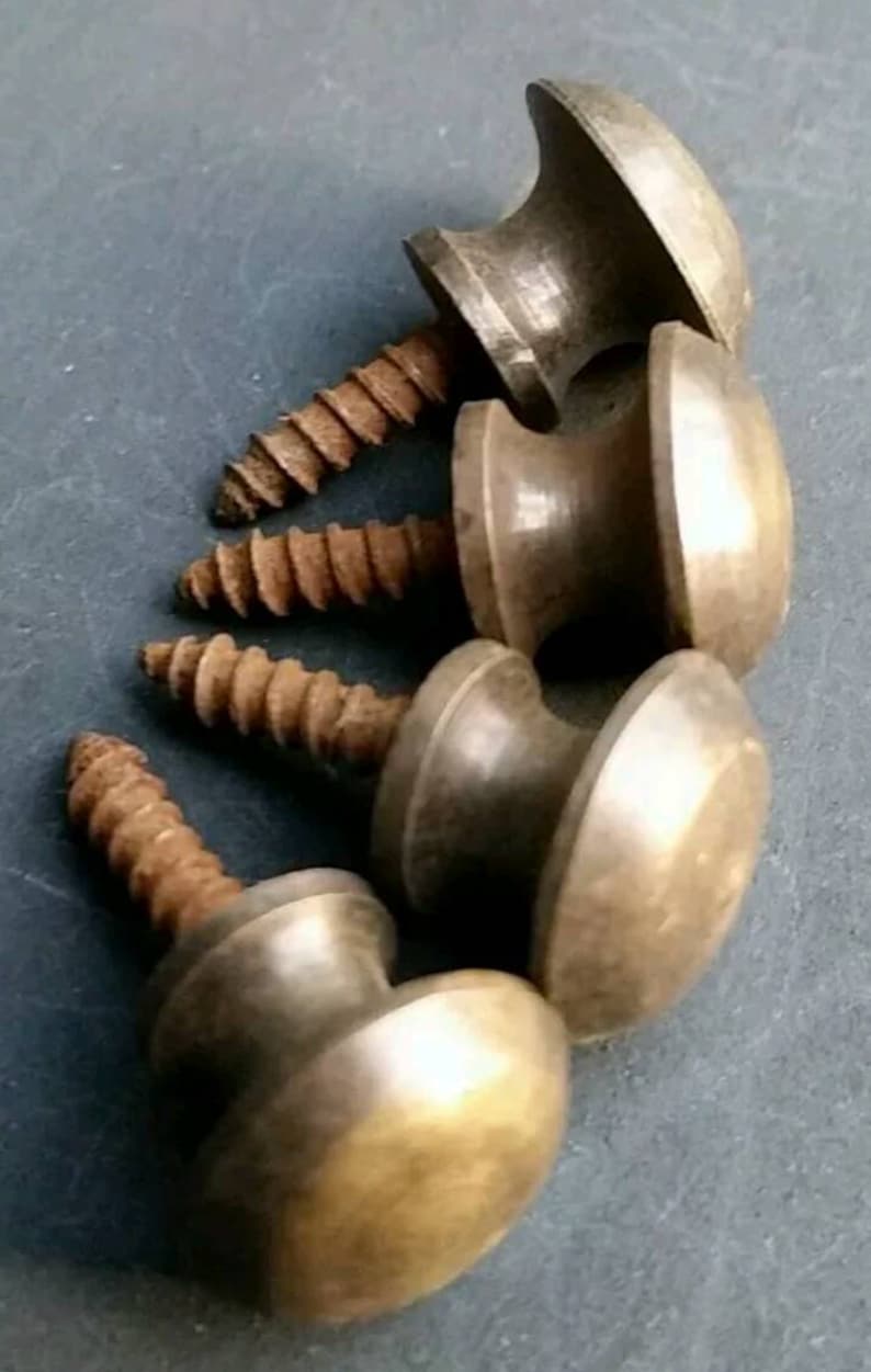 Solid Tarnished Brass #K 4 Antique Vintage VERY SMALL Style Barrister Bookcase Small Knobs Pulls Handles 716 dia
