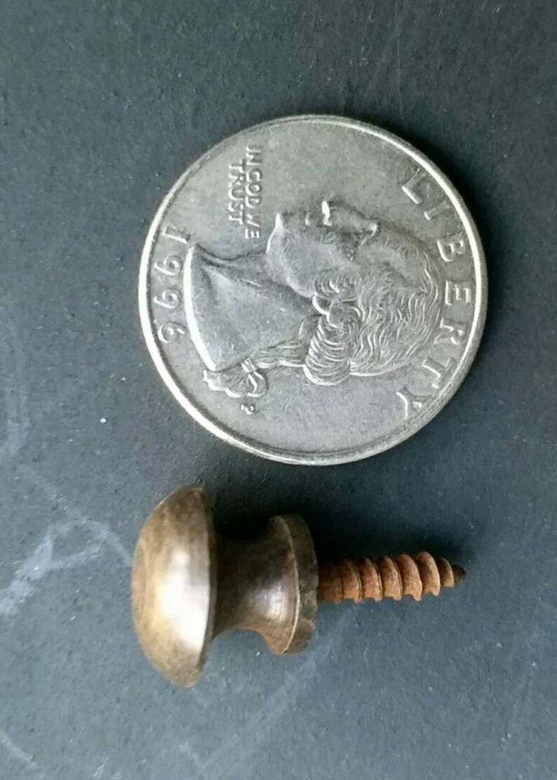 Solid Tarnished Brass #K 4 Antique Vintage VERY SMALL Style Barrister Bookcase Small Knobs Pulls Handles 716 dia